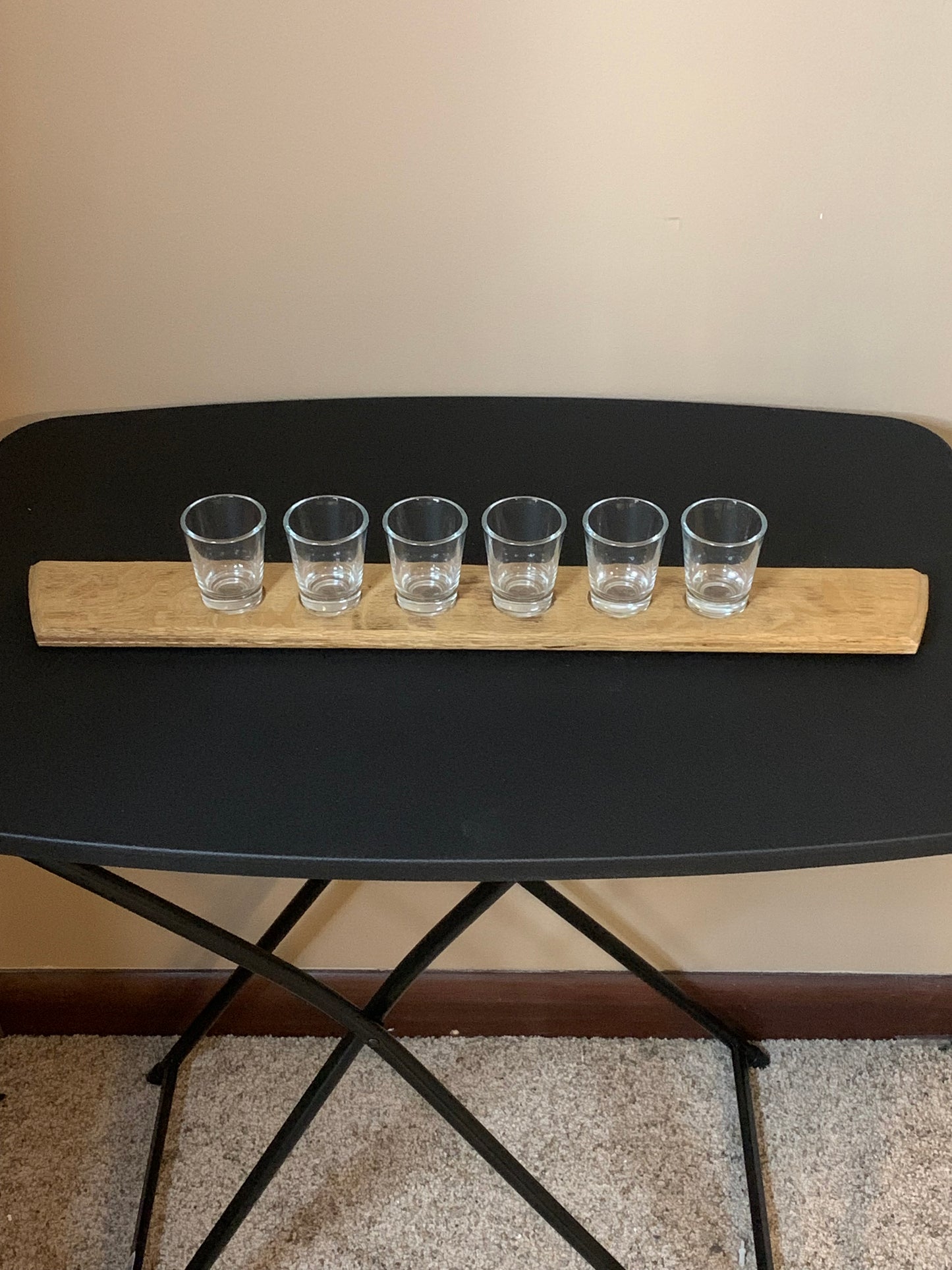 Authentic Oak Barrelhead Whiskey Shot Serving Board